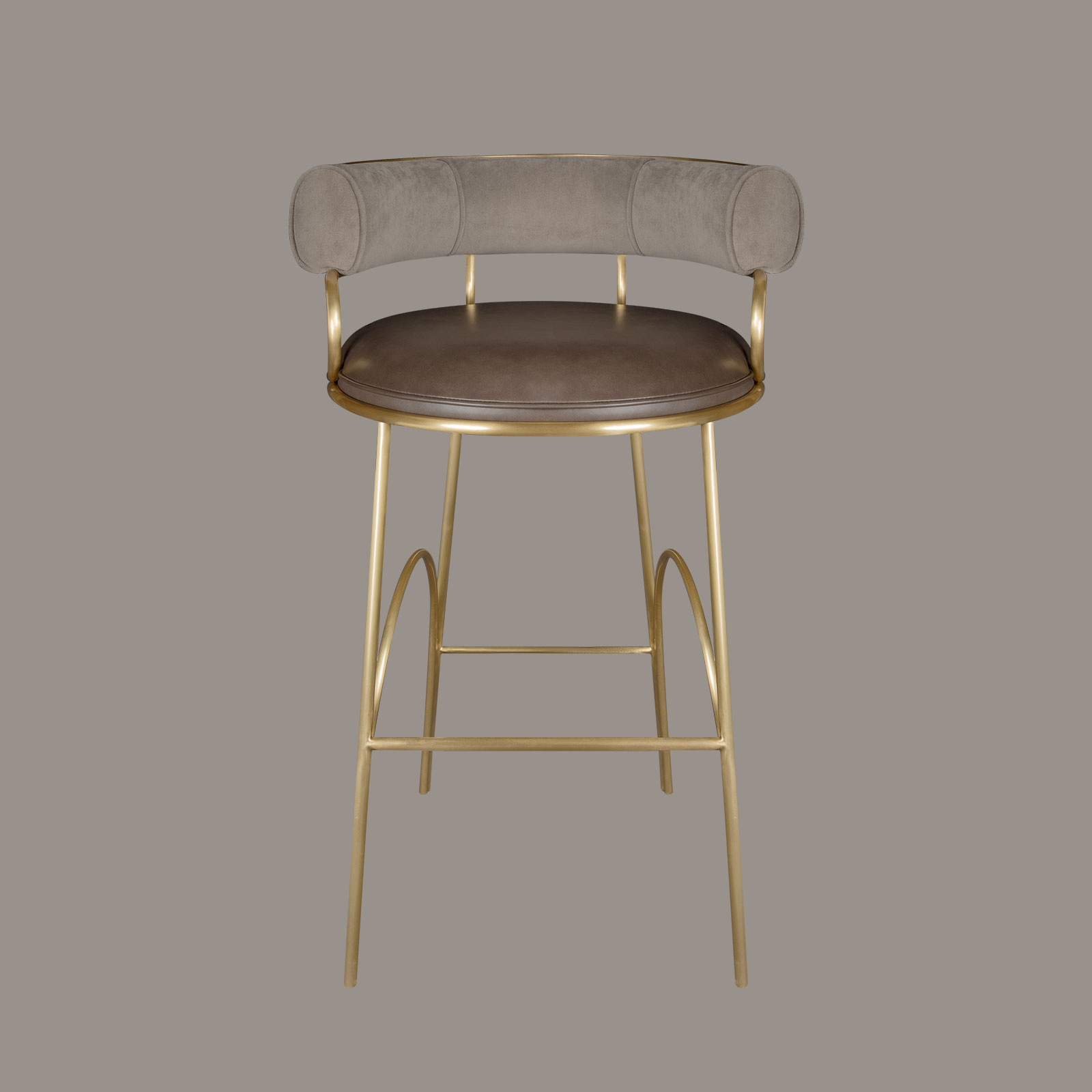 Austin Bar Chair upholstered in velvet and natural leather front view