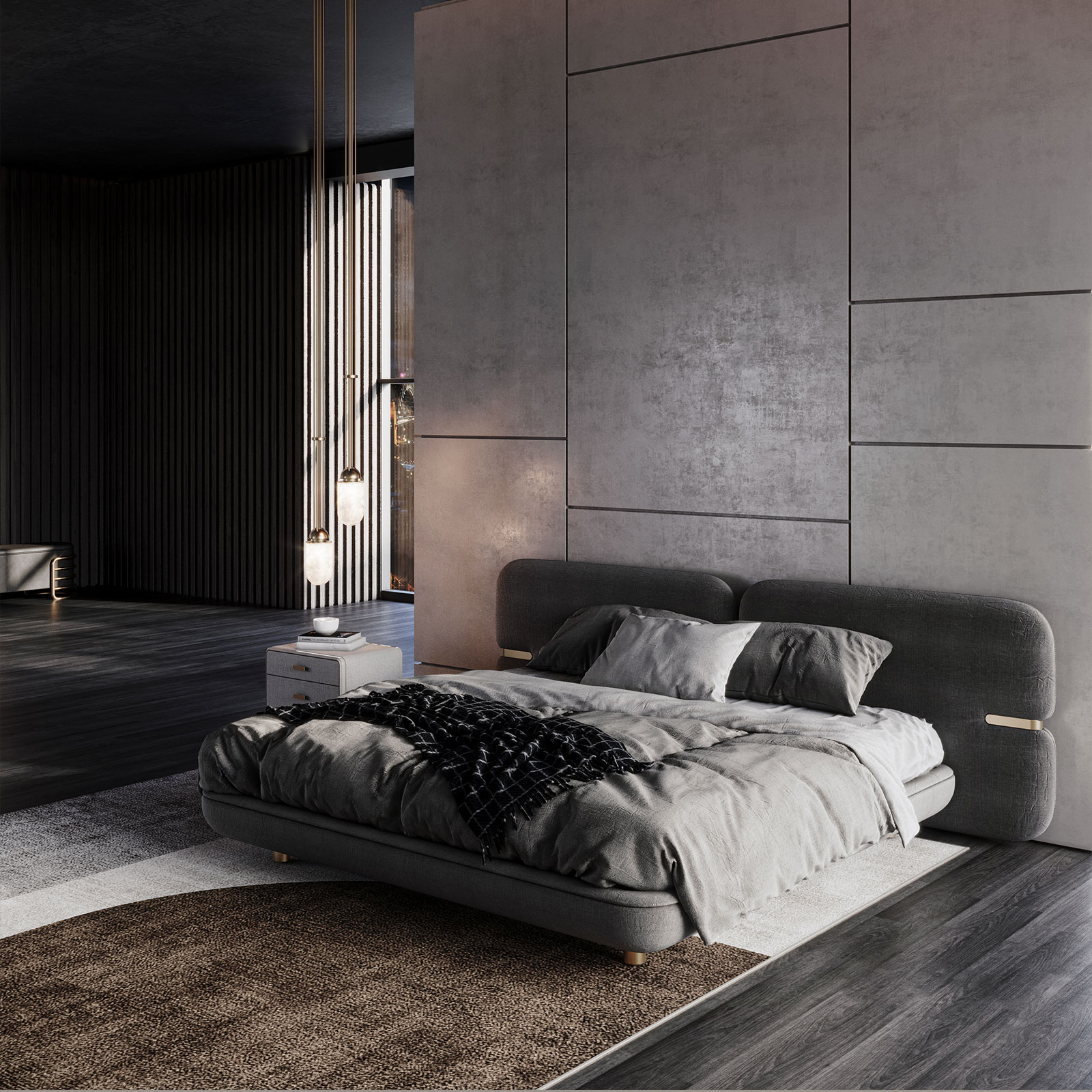 Modern Bedroom with Newark bed and Russel Pendant Lamps Modern Bedroom with Newark bed and Russel Pendant Lamps