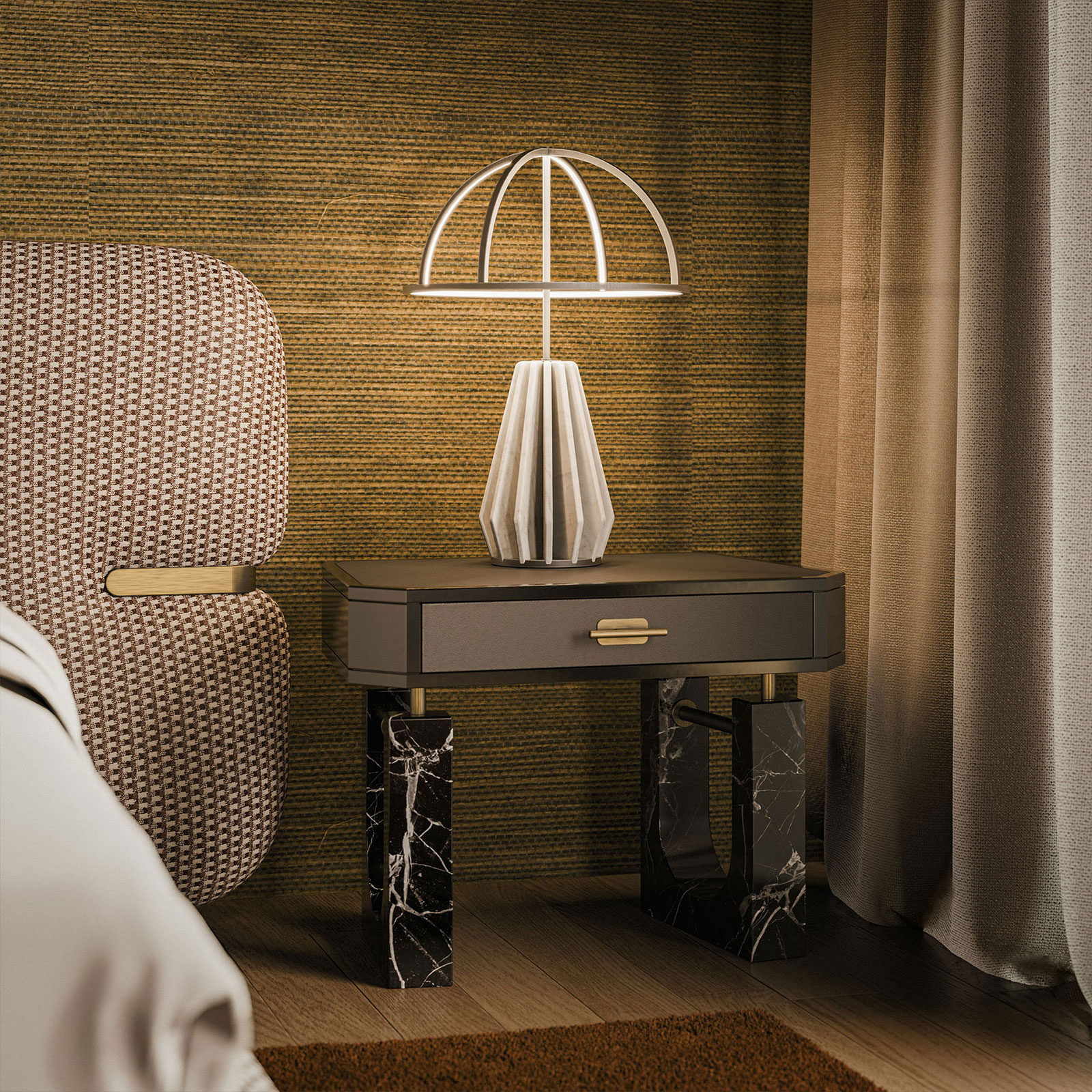 Lincoln Nightstand with Nevada II Table Lamp and Newark Bed Lincoln Nightstand with Nevada II Table Lamp and Newark Bed