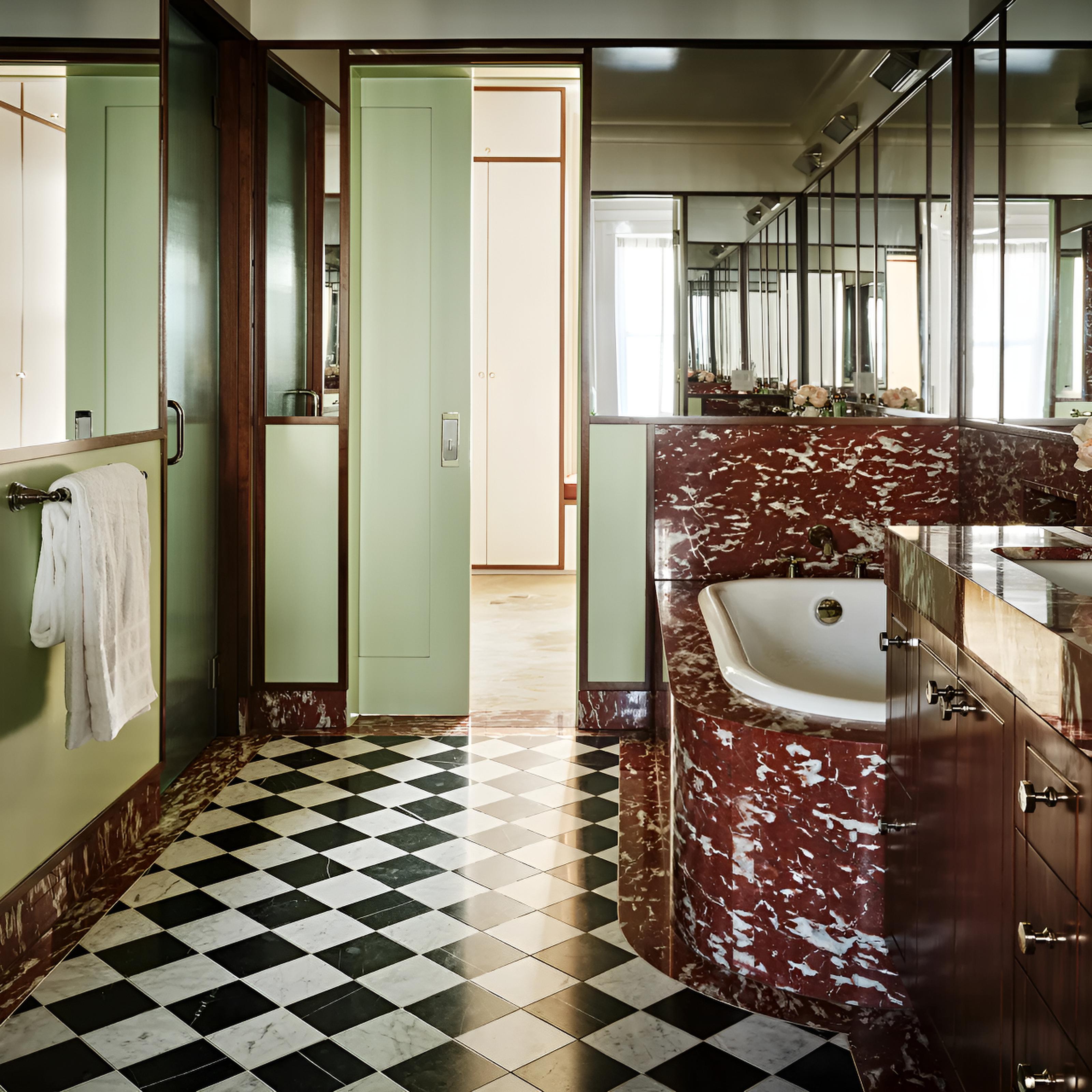 AD100 Interior Designers: The bathroom in Paloma Elsesser’s Brooklyn town house. Photo: Frank Frances